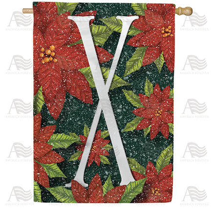 America Forever Snowy Poinsettias Monogram House Flag