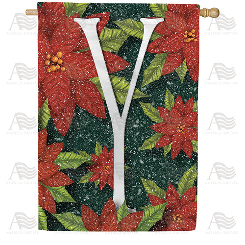America Forever Snowy Poinsettias Monogram House Flag