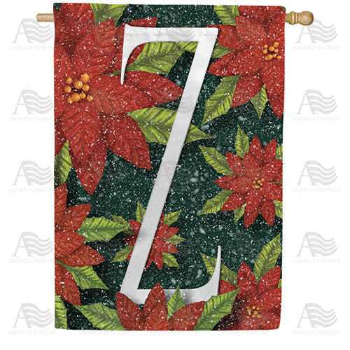 America Forever Snowy Poinsettias Monogram House Flag