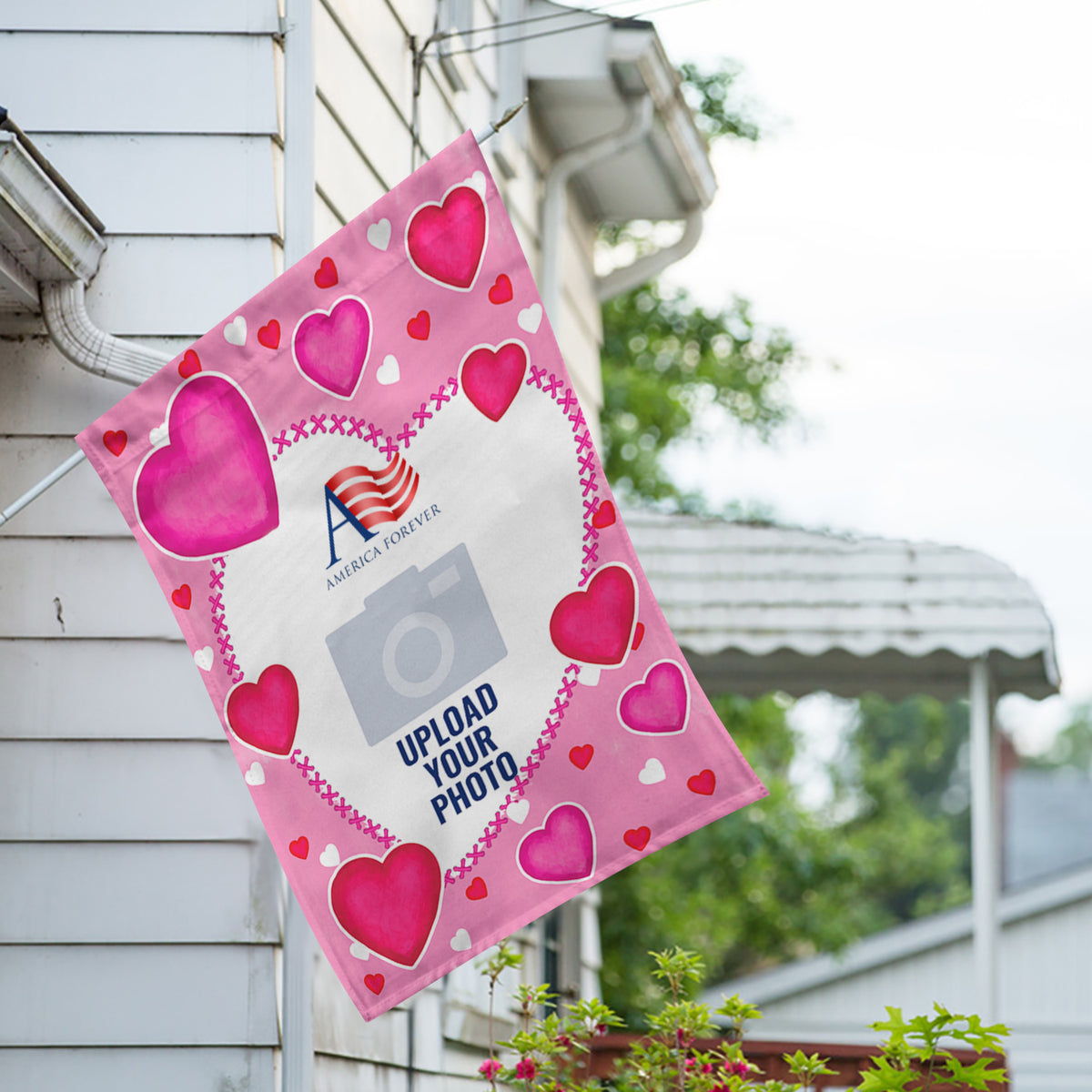 America Forever Personalized Valentine's Day Hearts House Flag