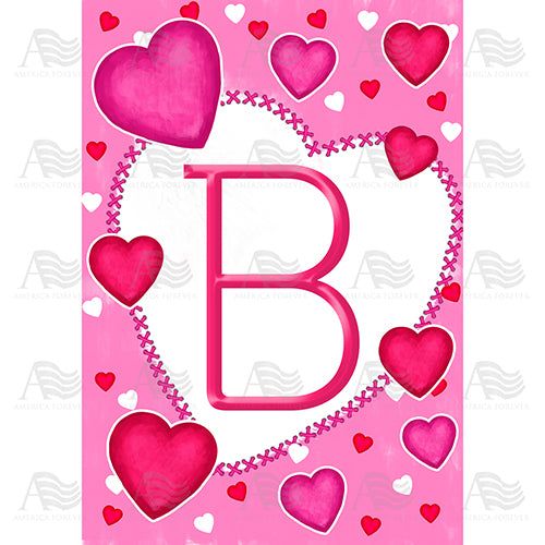 America Forever Happy Valentine's Day Hearts Monogram House Flag