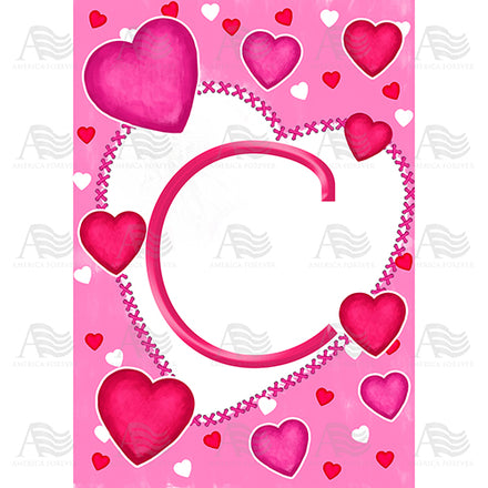 America Forever Happy Valentine's Day Hearts Monogram House Flag