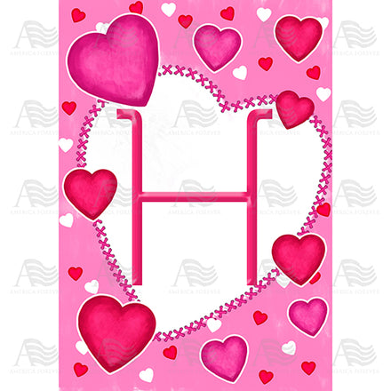 America Forever Happy Valentine's Day Hearts Monogram House Flag