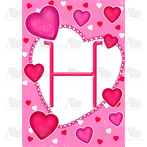 America Forever Happy Valentine's Day Hearts Monogram House Flag