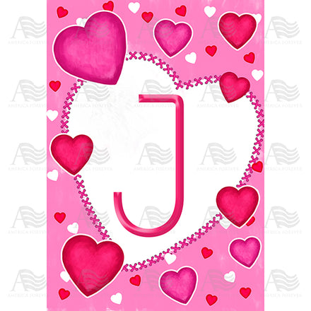America Forever Happy Valentine's Day Hearts Monogram House Flag