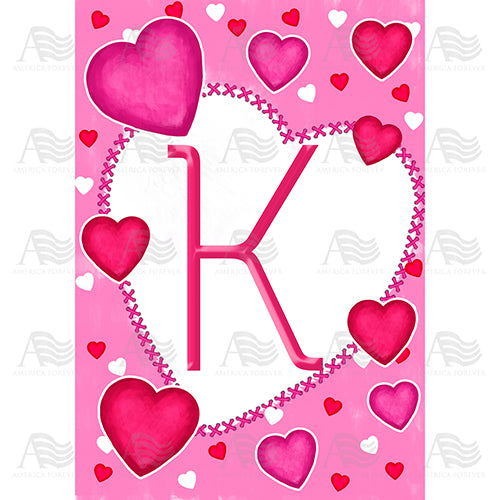 America Forever Happy Valentine's Day Hearts Monogram House Flag