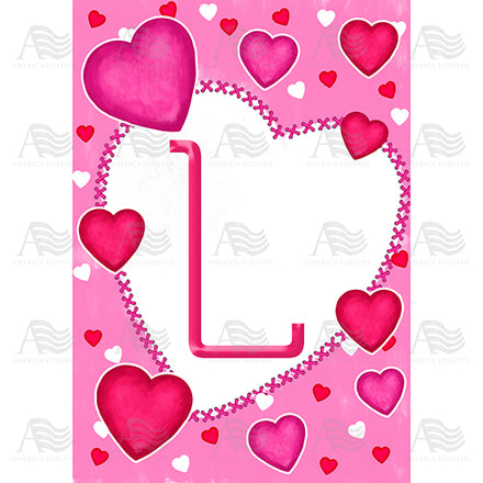America Forever Happy Valentine's Day Hearts Monogram House Flag