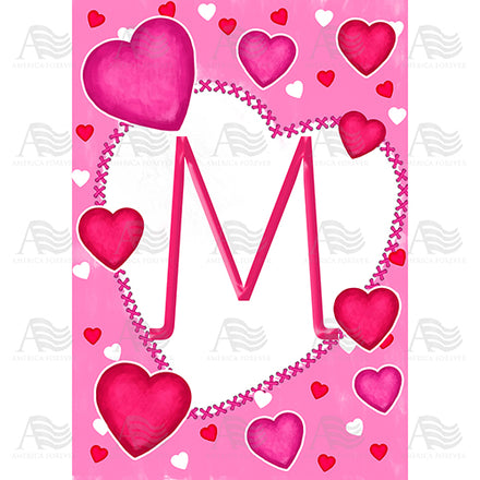 America Forever Happy Valentine's Day Hearts Monogram House Flag