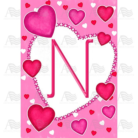 Happy Valentine's Day Hearts Monogram House Flag