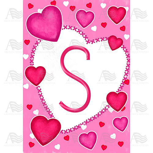 America Forever Happy Valentine's Day Hearts Monogram House Flag