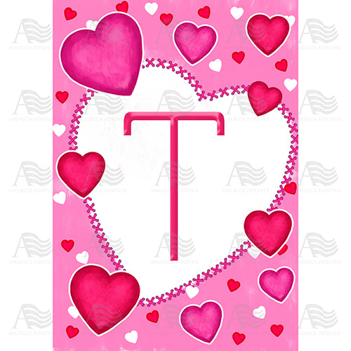 America Forever Happy Valentine's Day Hearts Monogram House Flag