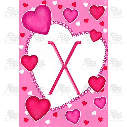 America Forever Happy Valentine's Day Hearts Monogram House Flag