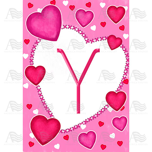 America Forever Happy Valentine's Day Hearts Monogram House Flag