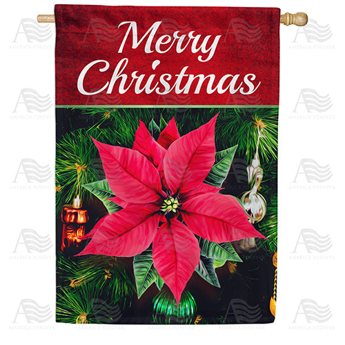 America Forever Merry Christmas Poinsettia And Ornaments House Flag
