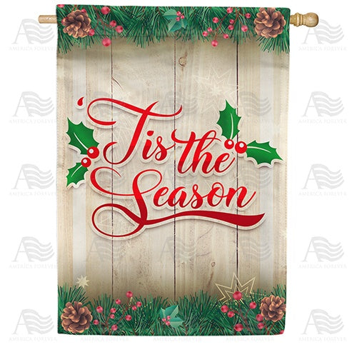 America Forever Tis The Season Holly & Pine Cone House Flag