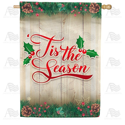 America Forever Tis The Season Holly & Pine Cone House Flag