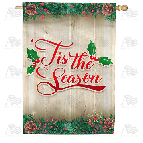 America Forever Tis The Season Holly & Pine Cone House Flag