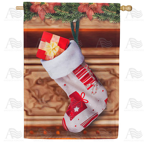 America Forever Stocking Hung On Mantle House Flag