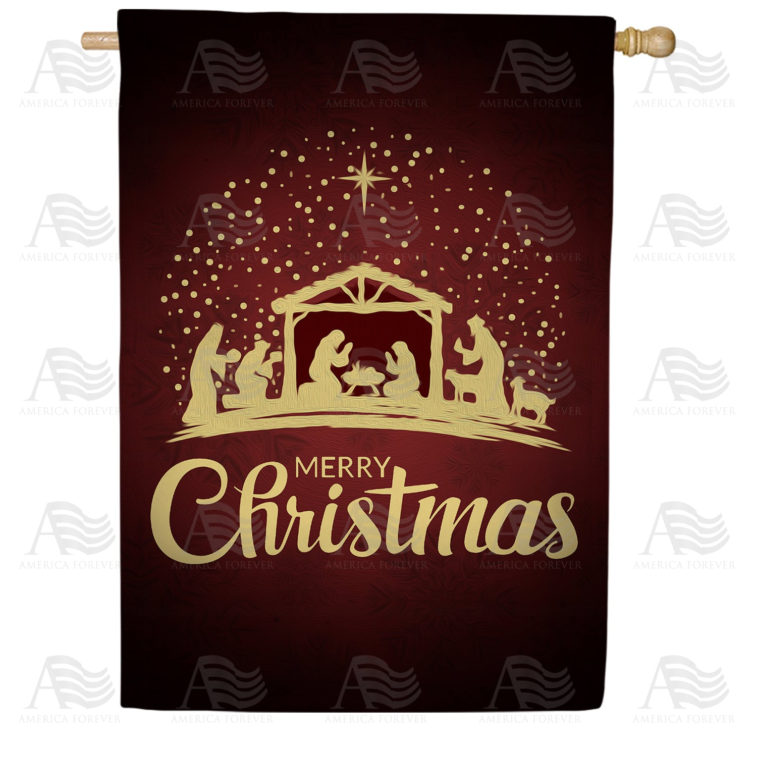 America Forever Merry Christmas-Gold Nativity House Flag