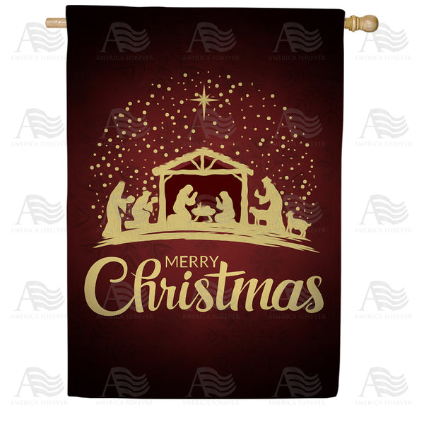America Forever Merry Christmas-Gold Nativity House Flag