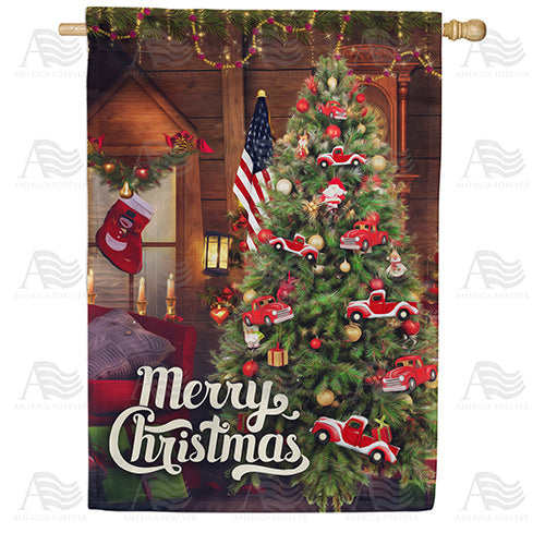 America Forever Red Truck Christmas House Flag