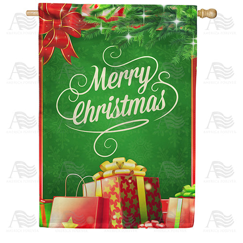 America Forever Merry Christmas Red Ribbon House Flag