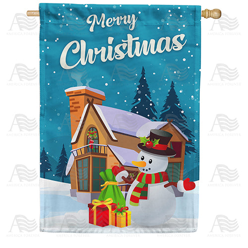 America Forever Merry Christmas Snowman House Flag