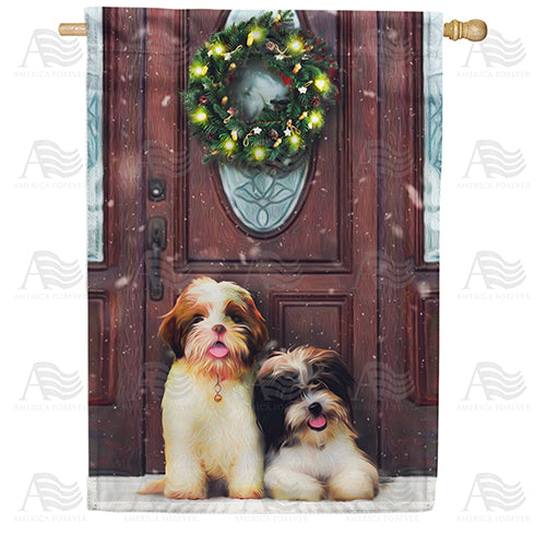 America Forever Waiting For Santa Puppies House Flag