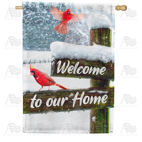 America Forever Cardinals Winter Welcome House Flag