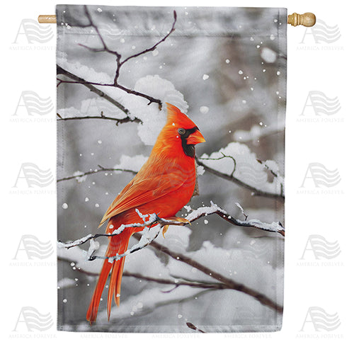 America Forever Cardinal On Snowy Branch House Flag
