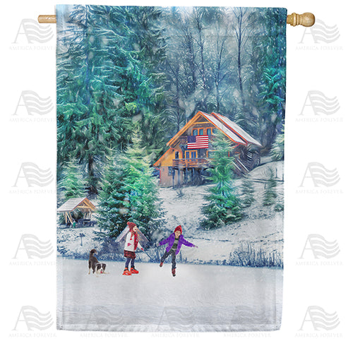 America Forever Winter Fun On The Lake House Flag