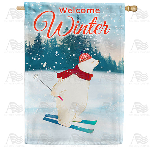 America Forever Skiing Polar Bear House Flag