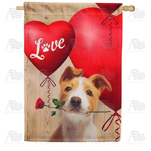 America Forever Puppy Love Heart House Flag