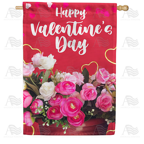 America Forever Happy Valentine's Day Roses House Flag