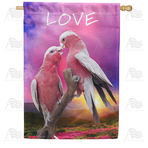 America Forever Pink Lovebirds House Flag