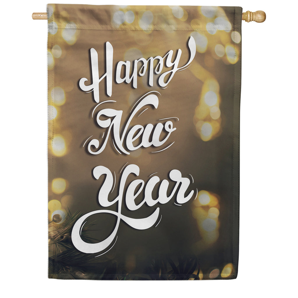 America Forever Happy New Year Lights House Flag