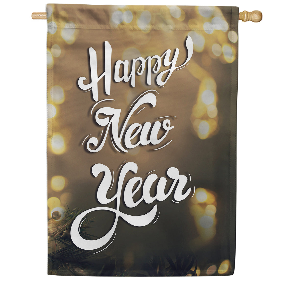 America Forever Happy New Year Lights House Flag