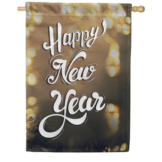 America Forever Happy New Year Lights House Flag