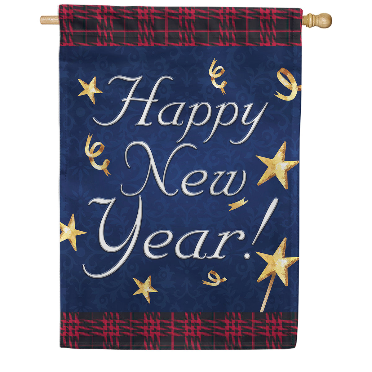 America Forever Happy New Year Plaid Border House Flag