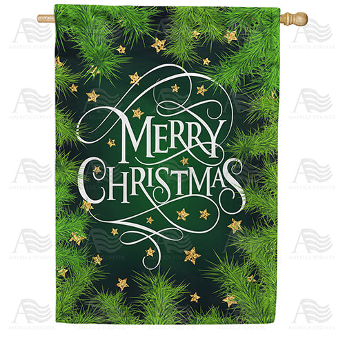 America Forever Merry Christmas Pine Branches House Flag