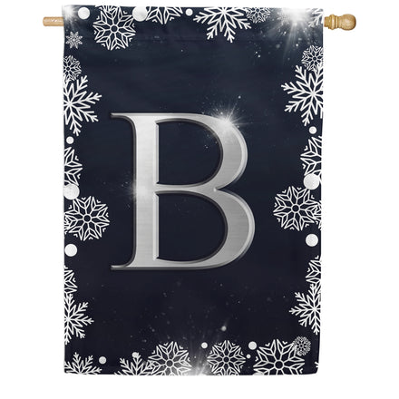 Silver Snowflakes Monogram House Flag