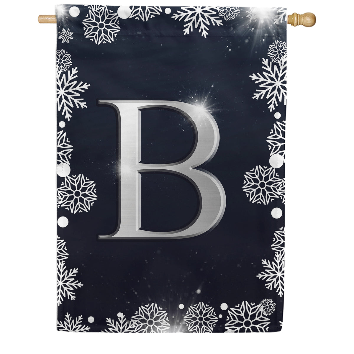 America Forever Silver Snowflakes Monogram House Flag
