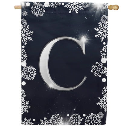 Silver Snowflakes Monogram House Flag