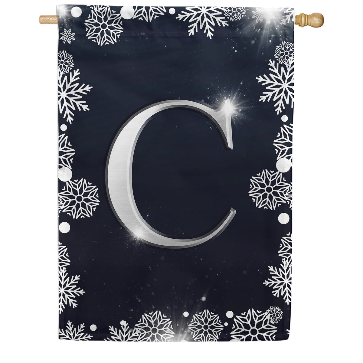 America Forever Silver Snowflakes Monogram House Flag