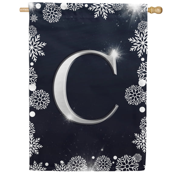 Silver Snowflakes Monogram House Flag