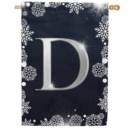 Silver Snowflakes Monogram House Flag