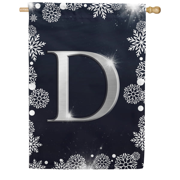 Silver Snowflakes Monogram House Flag