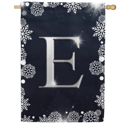 Silver Snowflakes Monogram House Flag