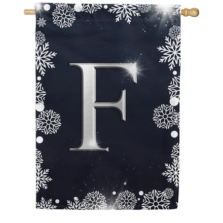Silver Snowflakes Monogram House Flag