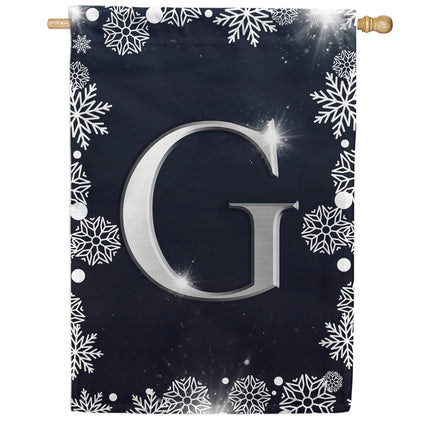 Silver Snowflakes Monogram House Flag